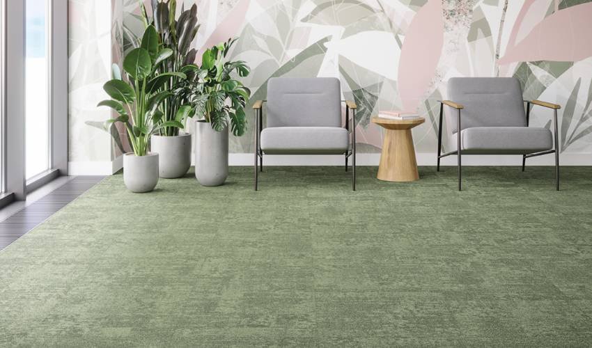 Green Carpet tiles Install in living room