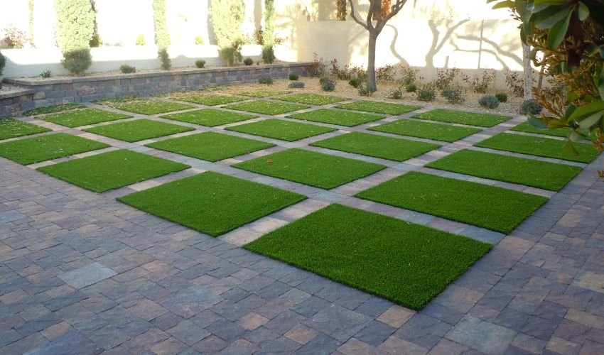 Artificial grass and pavers ideas