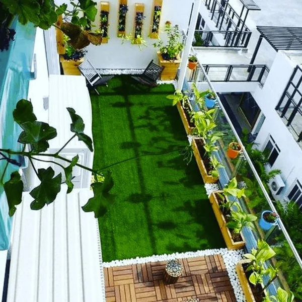 balcony decor idea with artificial grass