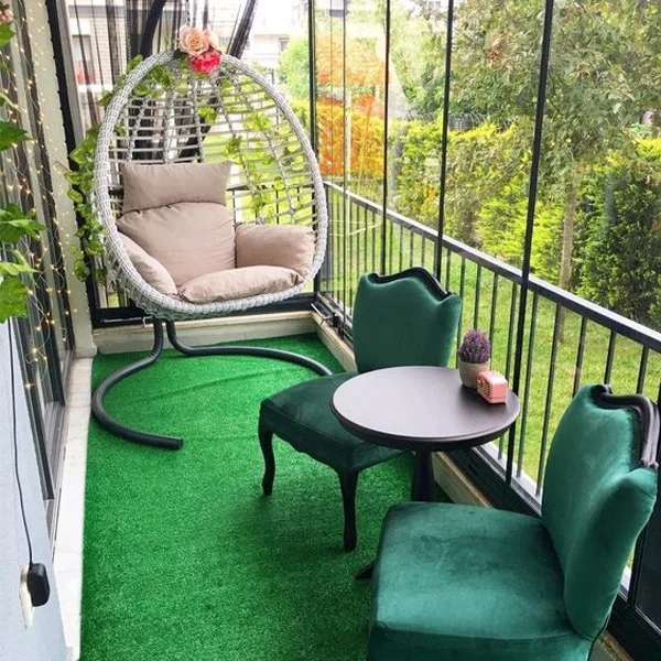 grass carpet install in balcony