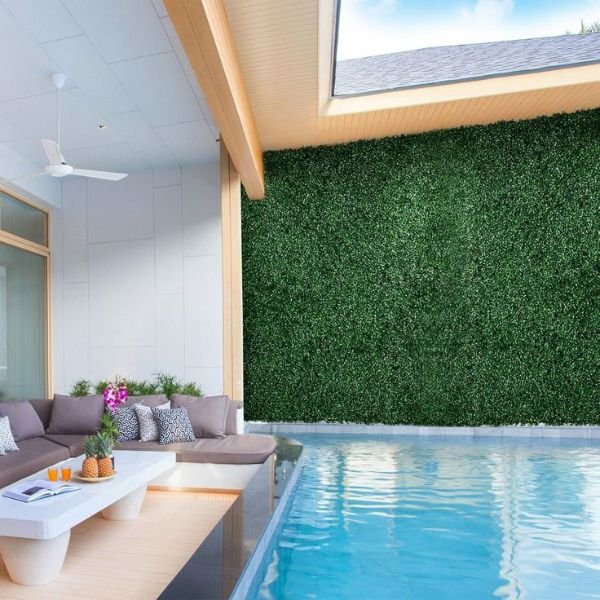 Artificial Grass wall near swimming pool