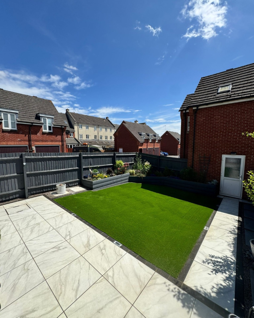 Home lawn after artificial grass installing